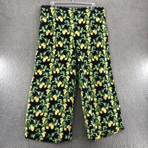 Loft Pants Womens XL Navy Lemon Print Linen Crop Ankle Elastic Back Wide Leg